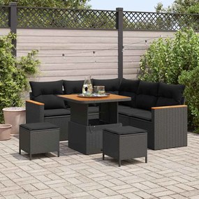 Conjunto de Sofá de 8 Peças com Almofadas Jardim Preto Rattan Sintético Acácia