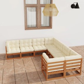 vidaXL 8pcs conj. lounge jardim e almofadões pinho maciço castanho mel