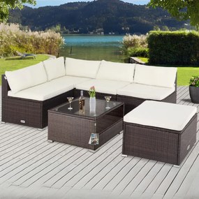 Conjunto Jardim de mesa e cadeiras de jardim em poliratán castanho/creme