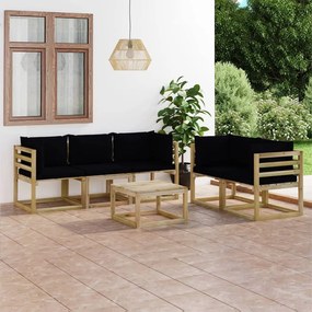 6 pcs conjunto lounge de jardim com almofadões pretos