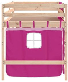 Cama alta p/ criança c/ cortinas 80x200 cm pinho maciço rosa