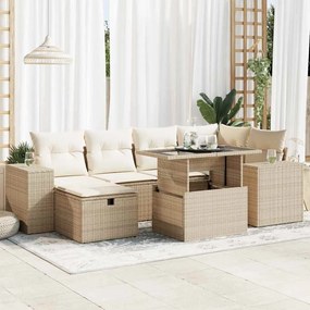 vidaXL 8 pcs conjunto de sofás p/ jardim com almofadões vime PE bege