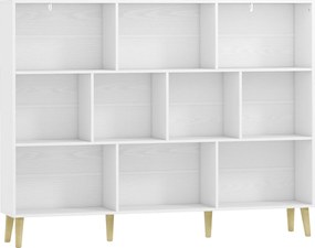 Estante para Livros com 10 Compartimentos e Pés em Madeira Maciça, 140x24x107 cm, Branco
