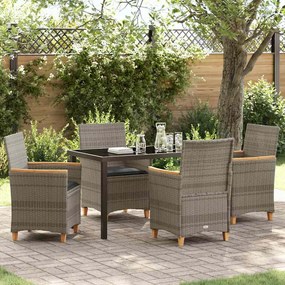 vidaXL Conjunto de Jantar de Jardim 5 Peças com Almofadas Cinza Rattan Poliéster
