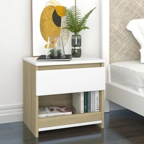 803454 vidaXL Mesas cabeceira 2 pcs 40x30x39 cm contrapl. branco/carv. sonoma