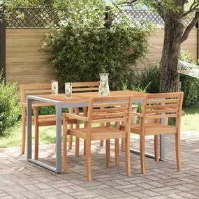 Mesa de Jantar ao Ar Livre vidaXL Cinza 140x80x75 cm Aço e Madeira Sólida de Acácia