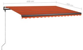 Toldo retrátil manual com LED 450x300 cm laranja e castanho