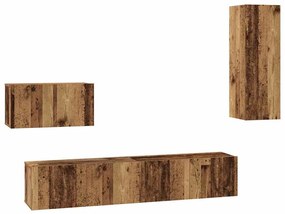 Gabinete de TV de Parede 4 pcs Madeira Antiga Médio