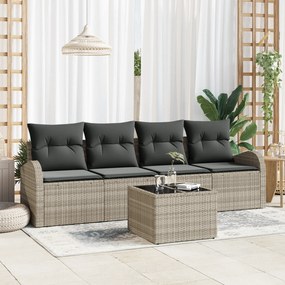Conjunto de Sofá para Jardim vidaXL de 5 Peças com Almofadas Cinzento-
