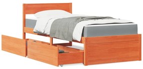 Cama com gavetas e colchão 90x190 cm pinho maciço castanho-mel