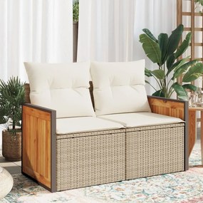 vidaXL Sofá de jardim de 2 lugares com almofadões vime PE bege
