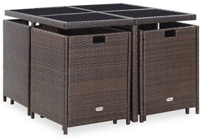 9 pcs conjunto jantar exterior c/ almofadões vime PE castanho