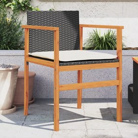 vidaXL Cadeiras de jardim c/ almofadões 2 pcs vime PE/madeira preto