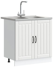 Gabinete de Cozinha vidaXL "Lucca" com Duas Pias Brancas em Madeira de