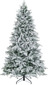 Árvore de Natal com neve de 210 cm com 1687 ramos, 300 luzes LED quentes e design com dobradiças verde