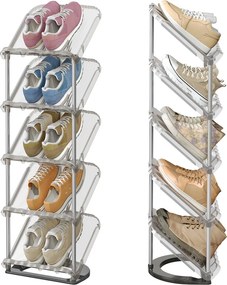 Conjunto de 2 Sapateiras~24,5 x 28,4 x 102,5 cm, estante para sapatos com 5 prateleiras cinzento