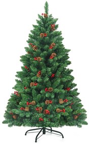 Árvore de Natal iluminada de 1,35 m com 516 ramos decorativos de pinhas e bagas vermelhas para casa, escritório, lojas e hotéis Verde