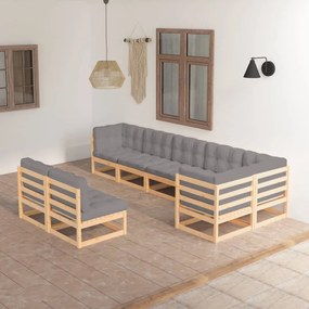 8 pcs conjunto lounge de jardim c/ almofadões pinho maciço