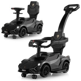 Carrinho de bebé deslizante 3 em 1 com corrimão e guiador amovíveis Música e faróis Rodas Carrinho de bebé Preto
