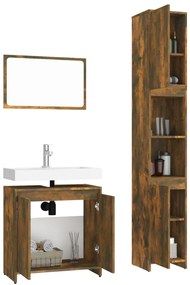 3 pcs conjunto de móveis WC madeira processada carvalho fumado