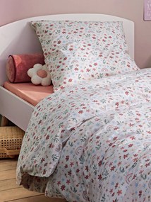 Conjunto capa de edredon + fronha de almofada, com algodão reciclado, Rainbow Flowers branco estampado