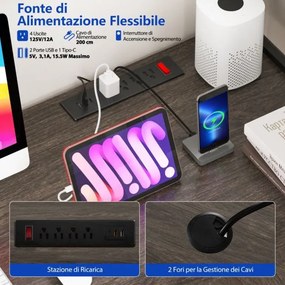 Secretária 145 x 145 x 147 cm em forma de L convertível com tomadas e portas USB e iluminação inteligente cinzento