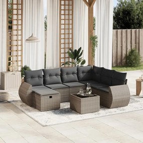 8 pcs conjunto sofás de jardim c/ almofadões vime PE cinzento