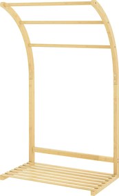 Toalheiro de bambu 50 (L) x 29 (P) x 84 (A) cm com 3 barras e prateleira de arrumação, para a casa de banho e a lavandaria, acabamento natural