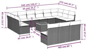 14 pcs conjunto de sofás p/ jardim c/ almofadões vime PE preto