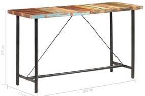 Mesa de bar 180x70x107 cm madeira recuperada maciça
