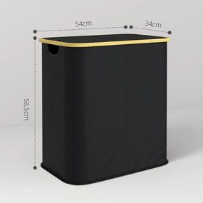 Cesto de roupa suja dobrável de 80 L com tampa, pegas ranhuradas, preto