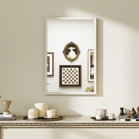 Espelho de parede retangular de 60 x 40 cm, com moldura em madeira branca, ideal para a casa de banho, sala de estar ou quarto branco