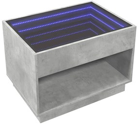 Mesa de centro luzes LED Infinity 70x50x50 cm cinzento cimento