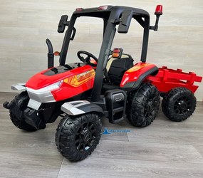 Trator elétrico para crianças Peketrac 5200 com reboque 2.4G 24V, rodas borracha vermelho