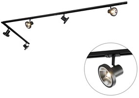 Sistema de iluminação de trilho moderno com 5 focos pretos monofásicos 300 cm - Iconic Jeany Moderno