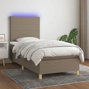 Cama box spring + colchão/LED 90x190cm tecido cinza-acastanhado