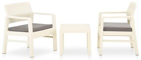 3 pcs conjunto lounge de jardim com almofadões plástico branco