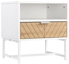 HOMCOM Mesa de Cabeceira Moderna Mesa de Cabeceira com Gaveta e Compartimento 45x39x48 cm Branco e Carvalho