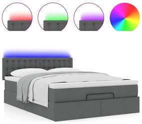 Cama Otomana com Colchão &amp; LEDs Cinzento Escuro 140x190cm