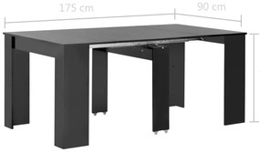 Mesa de jantar extensível 175x90x75 cm preto brilhante
