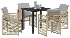 Conjunto de Jantar de Jardim com 5 Peças e Almofadas Bege de Poliéster