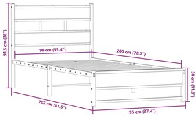 Estrutura de cama sem colchão 90x200 cm metal carvalho sonoma