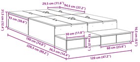 Cama de Armazenamento Cinza Concreto 120x190 cm