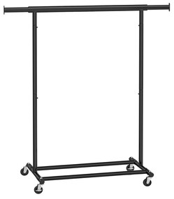 Rack para roupas SONGMICS sobre rodas, trilho para roupas resistentes, com trilho suspenso extensível, capacidade de carga de 90 kg, fácil montagem, portátil, preto HSR13BKV1