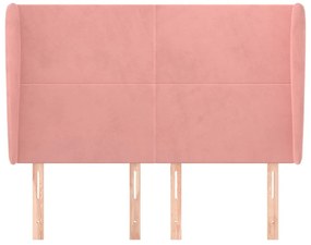 Cabeceira de cama c/ abas veludo 147x23x118/128 cm rosa