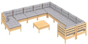 12 pcs conjunto lounge de jardim c/ almofadões cinza pinho