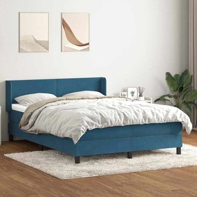 vidaXL Cama com molas/colchão 160x220 cm veludo azul-escuro