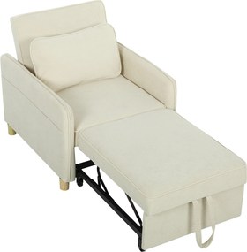 Poltrona-Cama Convertível de 1 Lugar, 85,5 x 74 x 82 cm, Transformação 3 em 1, Bege