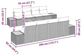 Conjunto de Sofás de Jardim vidaXL 9 Peças com Almofadas Preto Rattan