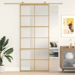 Porta deslizante 90x205 cm vidro ESG fosco/alumÃnio dourado